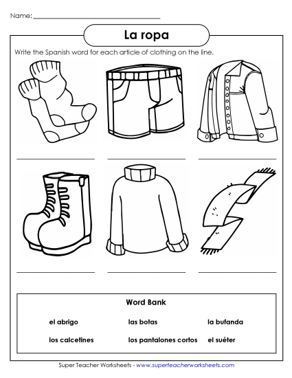 Clothing (Las ropas) - Write the Word: Clothing 2