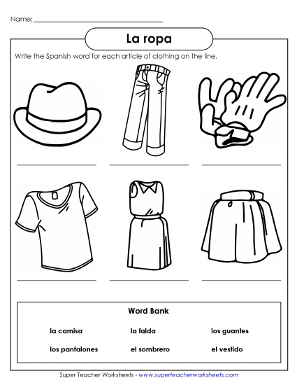 Clothing (Las ropas) - Write the Word: Clothing