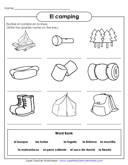 Camping (El camping) - Write the Words: Camping Camping (El camping) - Write the Words: Camping