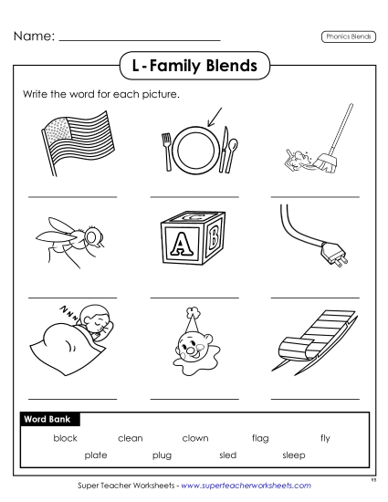 Worksheets - Write the Words: L-Blends Worksheets - Write the Words: L-Blends