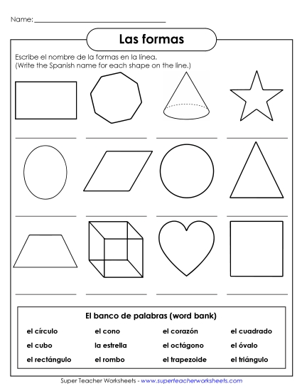 Shapes (La formas) - Write the Words: Shapes Shapes (La formas) - Write the Words: Shapes