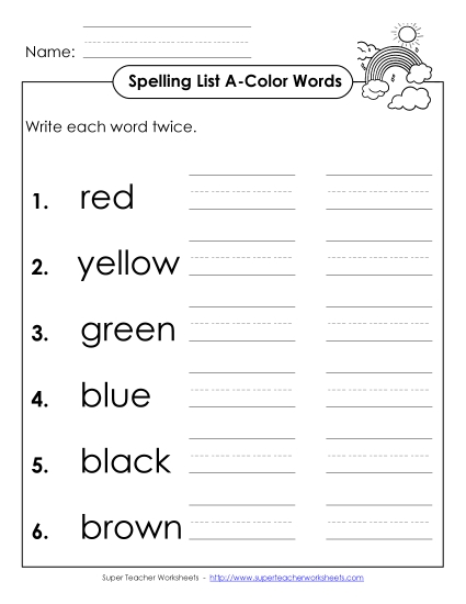 Worksheets and Activities  - Write Twice (A-Color Words) 