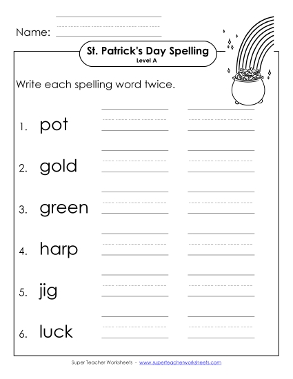 Worksheets - Write Twice (A-St. Patrick's Day) 