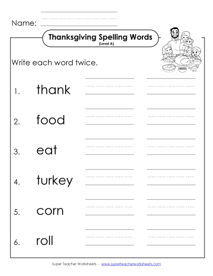 Worksheets - Write Twice (A-Thanksgiving) 