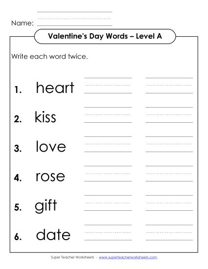 Worksheets and Activities - Write Twice (A-Valentine's Day) 