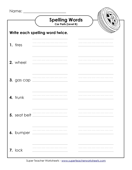 Worksheets and Activities - Write Twice (B-Car Parts) Worksheets and Activities - Write Twice (B-Car Parts)