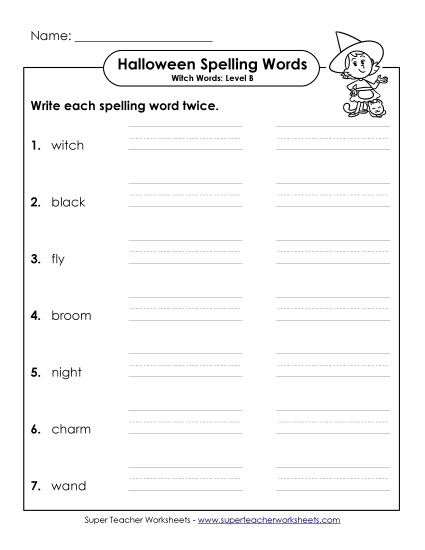 Printable Worksheets - Write Twice (B-Halloween) 