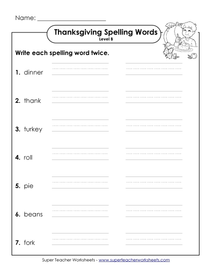 Printable Workheets - Write Twice (B-Thanksgiving) Printable Workheets - Write Twice (B-Thanksgiving)