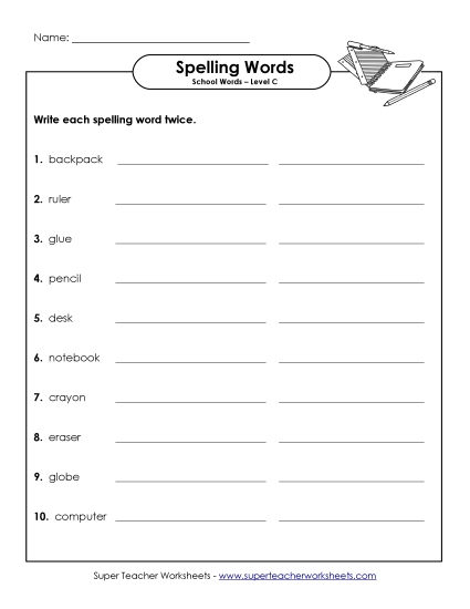Worksheets and Activities  - Write Twice (C-School Words) 