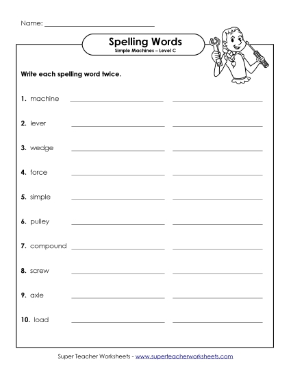 Worksheets and Activities - Write Twice (C-Simple Machines Words) Worksheets and Activities - Write Twice (C-Simple Machines Words)