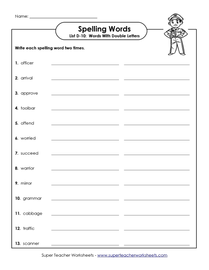Worksheets - Write Twice (D-10) Worksheets - Write Twice (D-10)
