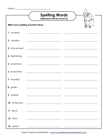 Worksheets - Write Twice (D-Halloween) 