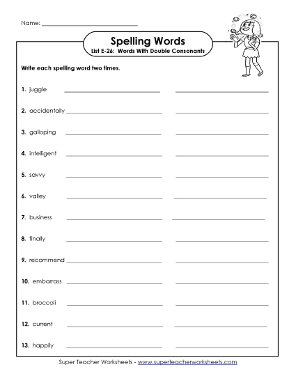 Printable Worksheets - Write Twice (E-26) Printable Worksheets - Write Twice (E-26)