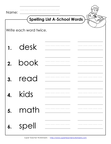 Worksheets and Activities - Write Two Times (A-School Words) Worksheets and Activities - Write Two Times (A-School Words)