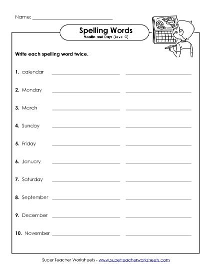Worksheets and Activities - Write Two Times (C-Months and Days) 