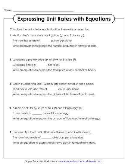 Unit Rates as Equations - Write Unit Rate Equations