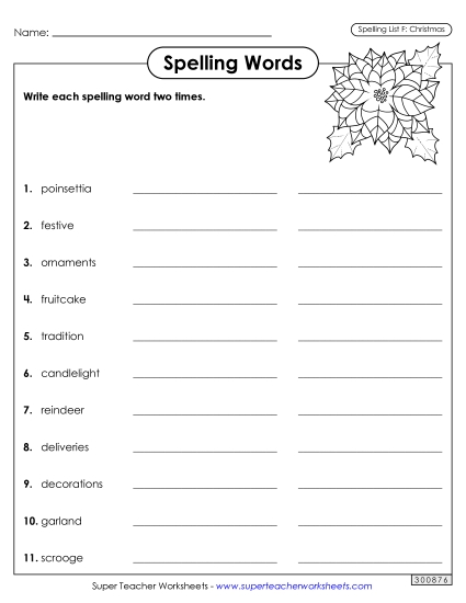 Worksheets and Puzzles - Write Words Twice (Christmas) Worksheets and Puzzles - Write Words Twice (Christmas)