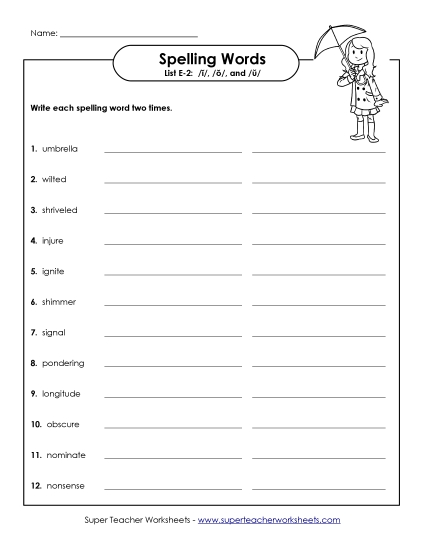 Worksheets and Puzzles - Write Words Twice (E-2) Worksheets and Puzzles - Write Words Twice (E-2)