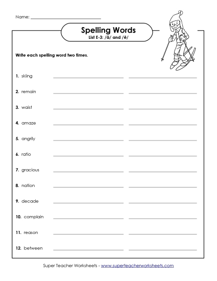 Worksheets and Puzzles - Write Words Twice (E-3)