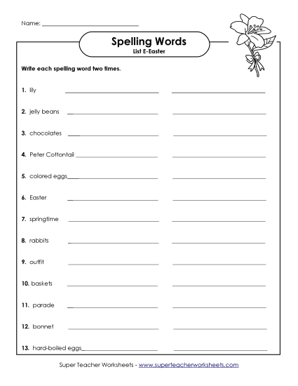Worksheets and Puzzles - Write Words Twice (Easter)