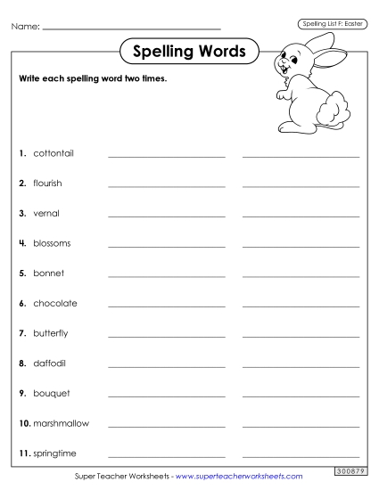 Worksheets and Puzzles - Write Words Twice (Easter) 