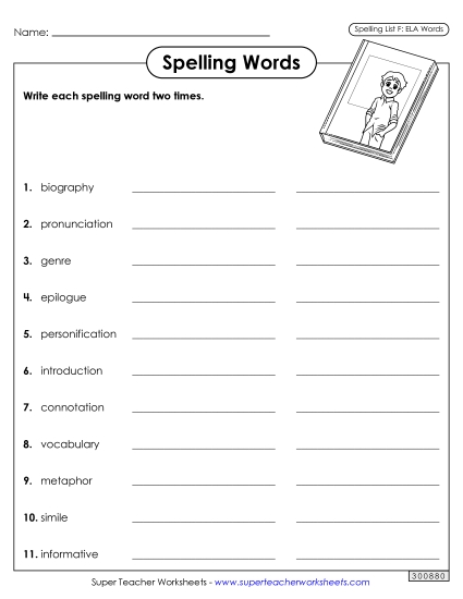 Worksheets and Puzzles - Write Words Twice (ELA)