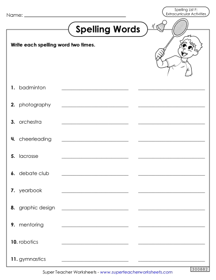 Worksheets and Puzzles - Write Words Twice (Extracurriculars)