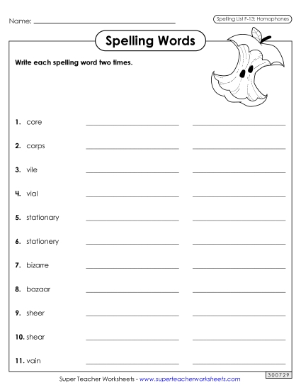 Worksheets and Puzzles - Write Words Twice (F-13)