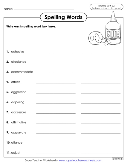 Worksheets and Puzzles - Write Words Twice (F-20) Worksheets and Puzzles - Write Words Twice (F-20)
