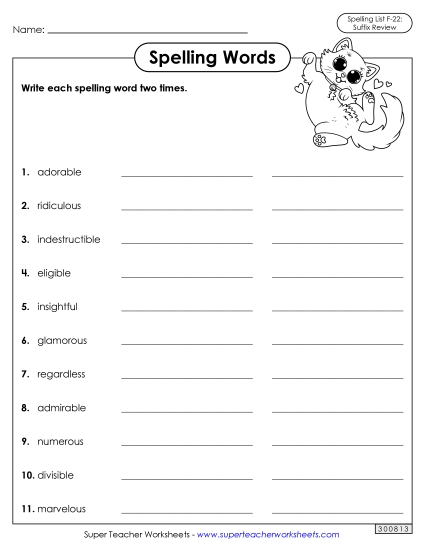 Worksheets and Puzzles - Write Words Twice (F-22) 