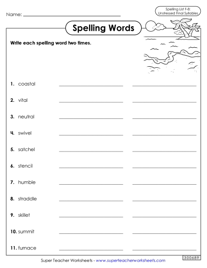 Worksheets and Puzzles - Write Words Twice (F-8)