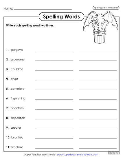 Worksheets and Puzzles - Write Words Twice (Halloween)