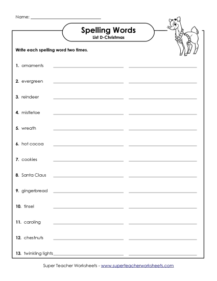 Flashcards - Write Your Spelling Words Twice (D-Christmas) Flashcards - Write Your Spelling Words Twice (D-Christmas)