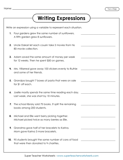 Level: Advanced (2-Step w/ Parenthesis) - Writing 2-Step Expressions with Variables