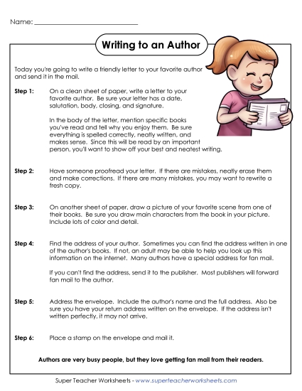 More Reading Printables - Writing a Letter to an Author