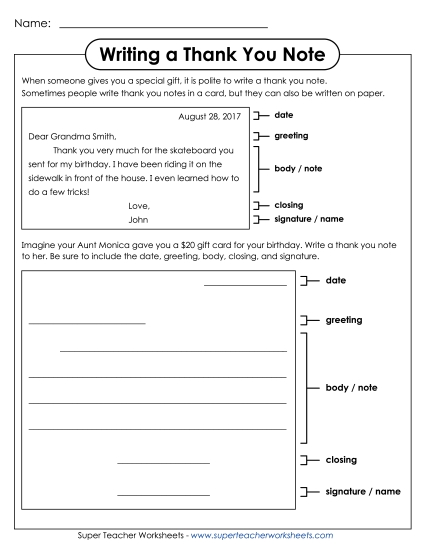 Friendly Letter Writing - Writing a Thank You Note #2