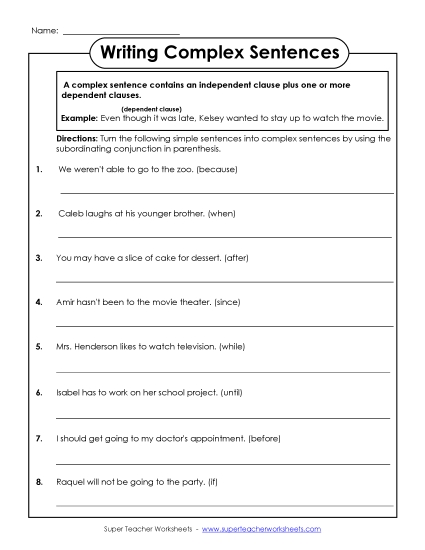 Writing Complex Sentences - Writing Complex Sentences