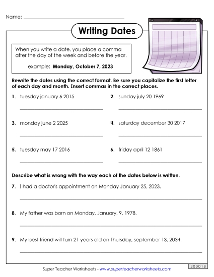Commas - Writing Dates (Commas)