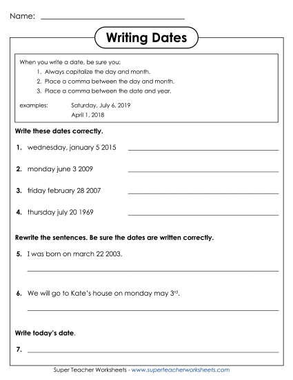 Date and Place Name Worksheets - Writing Dates Date and Place Name Worksheets - Writing Dates