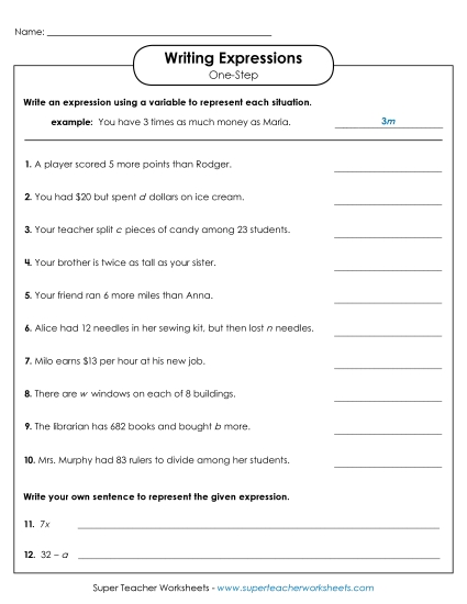 Level: Basic (1-Step; No Parenthesis) - Writing Expressions (One Step)