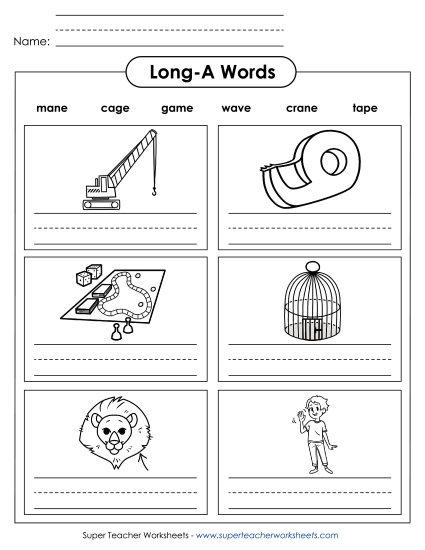 Worksheets - Writing Long A Words