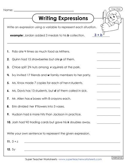 Level: Basic (1-Step; No Parenthesis) - Writing One-Step Expressions