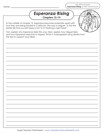 Chapters 13–14 - Writing Prompt: Chapter 13 (Esperanza & Miguel) (Printable PDF Worksheet)