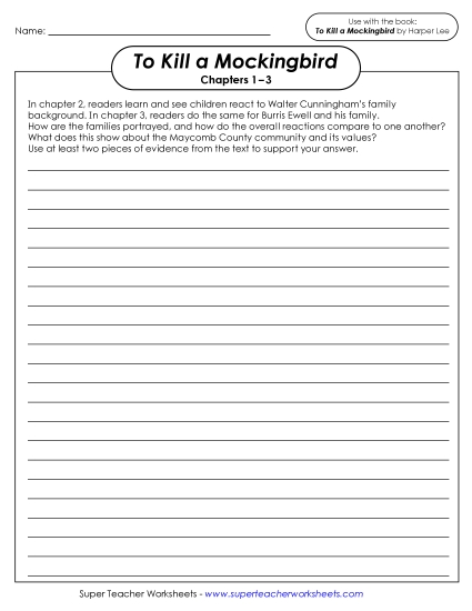 Chapters 1–3 - Writing Prompt: Cunningham & Ewell Families (Printable PDF Worksheet)