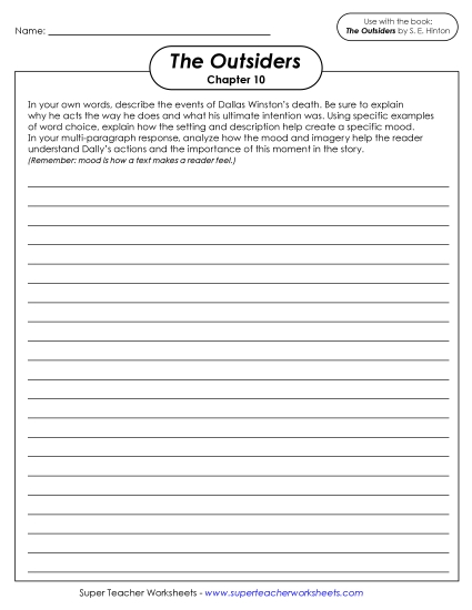 Chapters 9–10 - Writing Prompt: Dallas Winston's Death (Printable PDF Worksheet)