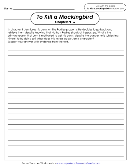 Chapters 4–6 - Writing Prompt: Jem (Printable PDF Worksheet)