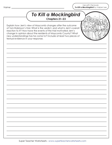 Chapters 21–23 - Writing Prompt: Jem's View of Maycomb (Printable PDF Worksheet)