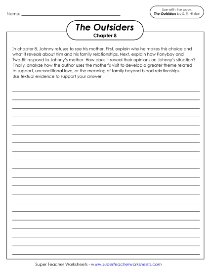 Chapters 7–8 - Writing Prompt: Johnny's Refusal to See His Mother (Printable PDF Worksheet)