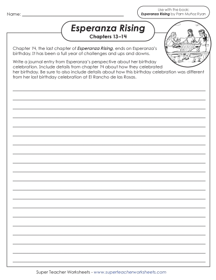 Chapters 13–14 - Writing Prompt: Journal Entry (Esperanza's Birthday) (Printable PDF Worksheet)