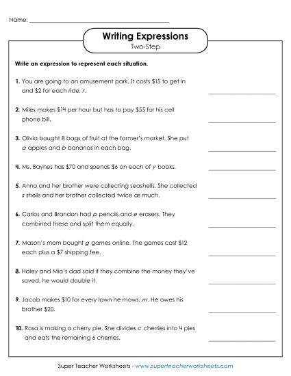 Level: Advanced (2-Step w/ Parenthesis) - Writing Two-Step Expressions